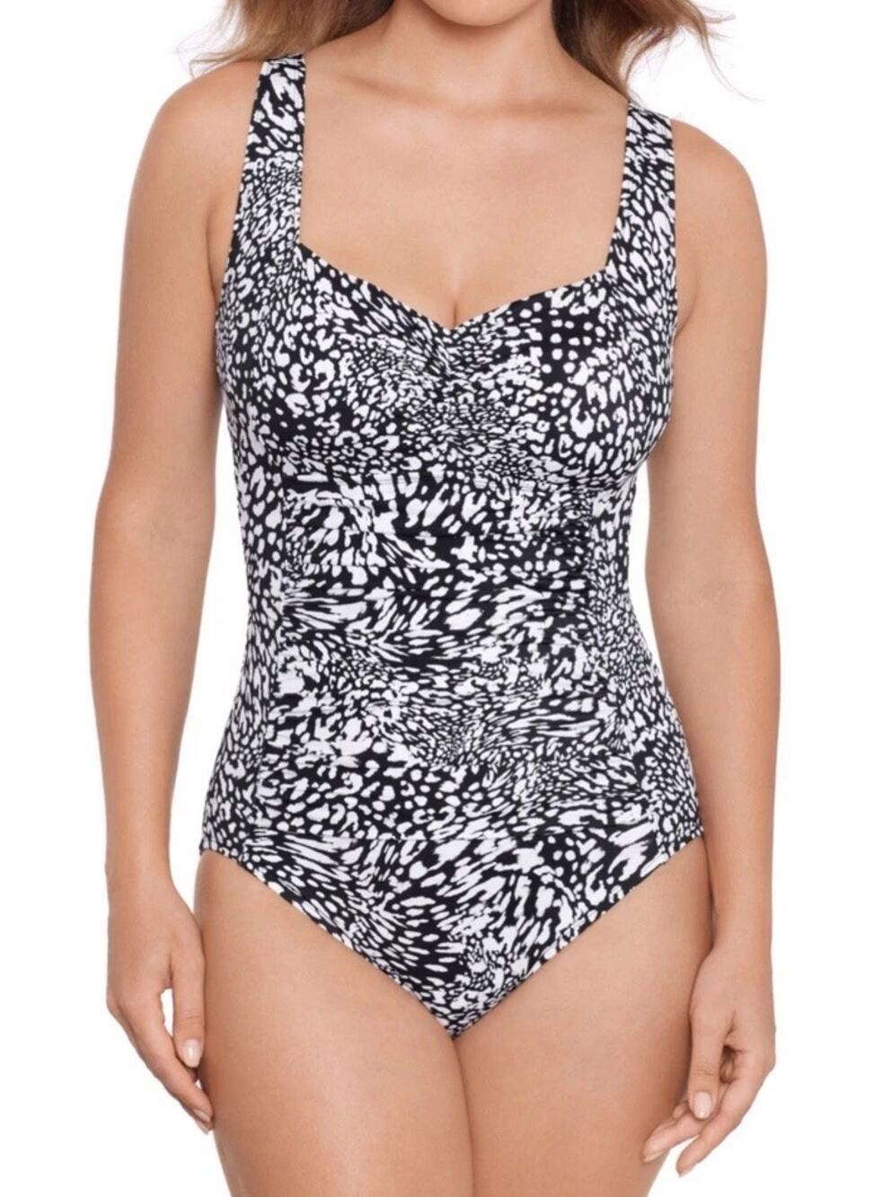 Swim Solutions Women's Printed Ruched-Front One Piece Swimsuit, Leopard